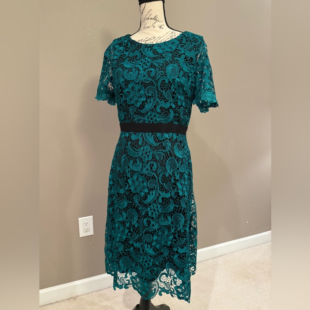 Jax black label size 10 Green floral lace  short sleeve pencil dress